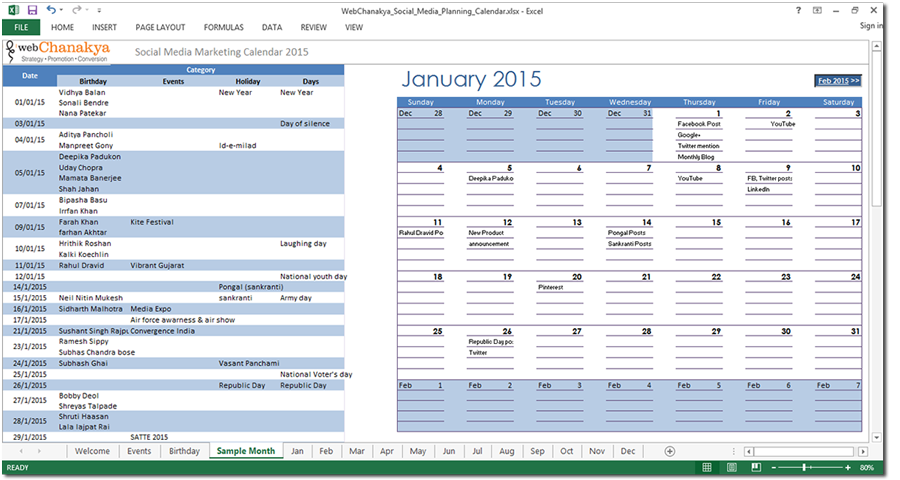 Free Social Media Calendar 2015