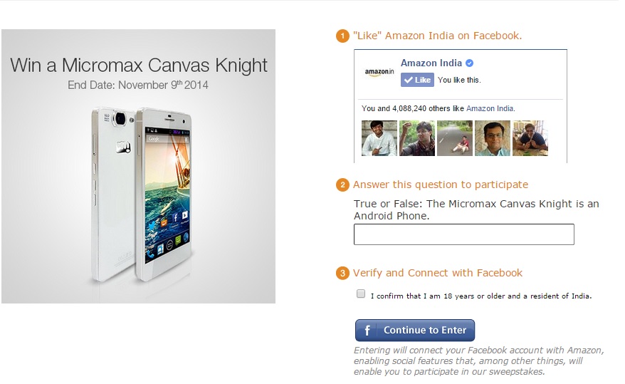 Amzon on 29th oct relased a contest about Micromax Canvas Knight.