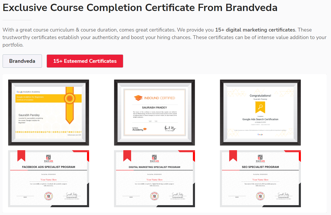 Brandveda Certifications